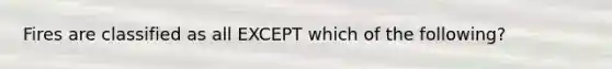 Fires are classified as all EXCEPT which of the following?​