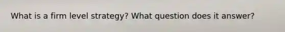 What is a firm level strategy? What question does it answer?