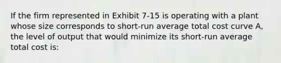 If the firm represented in Exhibit 7-15 is operating with a plant whose size corresponds to short-run average total cost curve A, the level of output that would minimize its short-run average total cost is: