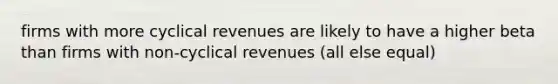 firms with more cyclical revenues are likely to have a higher beta than firms with non-cyclical revenues (all else equal)