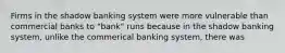 Firms in the shadow banking system were more vulnerable than commercial banks to "bank" runs because in the shadow banking system, unlike the commerical banking system, there was