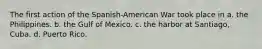 The first action of the Spanish-American War took place in a. the Philippines. b. the Gulf of Mexico. c. the harbor at Santiago, Cuba. d. Puerto Rico.