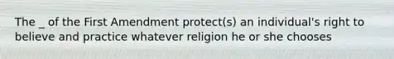 The _ of the First Amendment protect(s) an individual's right to believe and practice whatever religion he or she chooses