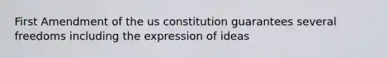 First Amendment of the us constitution guarantees several freedoms including the expression of ideas