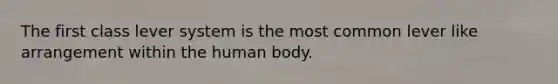 The first class lever system is the most common lever like arrangement within the human body.