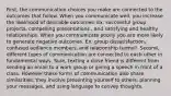 First, the communication choices you make are connected to the outcomes that follow. When you communicate well, you increase the likelihood of desirable outcomes. Ex. successful group projects, compelling presentations , and satisfying and healthy relationships. When you communicate poorly you are more likely to generate negative outcomes. Ex. group dissatisfaction, confused audience members, and relationship turmoil. Second, different types of communication are connected to each other in fundamental ways. Sure, texting a close friend is different from sending an email to a work group or giving a speech in front of a class. However these forms of communication also share similarities: they involve presenting yourself to others, planning your messages, and using language to convey thoughts.