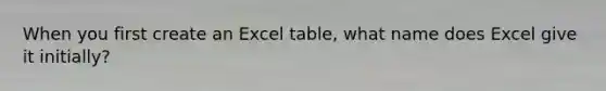 When you first create an Excel table, what name does Excel give it initially?