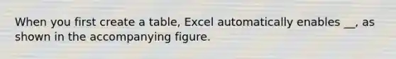 When you first create a table, Excel automatically enables __, as shown in the accompanying figure.