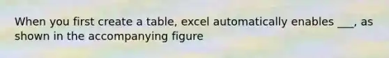 When you first create a table, excel automatically enables ___, as shown in the accompanying figure