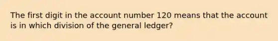 The first digit in the account number 120 means that the account is in which division of the general ledger?