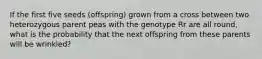 If the first five seeds (offspring) grown from a cross between two heterozygous parent peas with the genotype Rr are all round, what is the probability that the next offspring from these parents will be wrinkled?