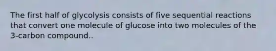 The first half of glycolysis consists of five sequential reactions that convert one molecule of glucose into two molecules of the 3-carbon compound..