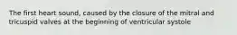 The first heart sound, caused by the closure of the mitral and tricuspid valves at the beginning of ventricular systole