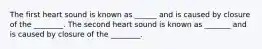 The first heart sound is known as ______ and is caused by closure of the ________. The second heart sound is known as _______ and is caused by closure of the ________.