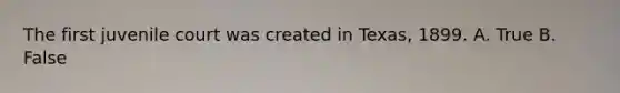 The first juvenile court was created in Texas, 1899. A. True B. False
