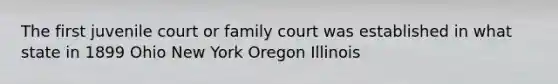 The first juvenile court or family court was established in what state in 1899 Ohio New York Oregon Illinois