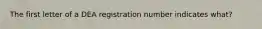 The first letter of a DEA registration number indicates what?