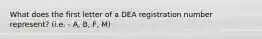 What does the first letter of a DEA registration number represent? (i.e. - A, B, F, M)