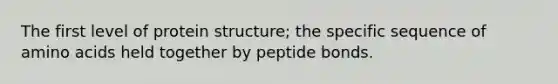 The first level of protein structure; the specific sequence of amino acids held together by peptide bonds.