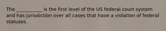 The ___________ is the first level of the US federal court system and has jurisdiction over all cases that have a violation of federal statuses.