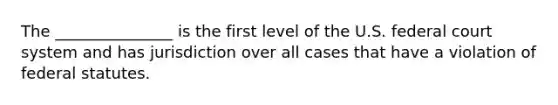 The _______________ is the first level of the U.S. federal court system and has jurisdiction over all cases that have a violation of federal statutes.