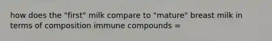 how does the "first" milk compare to "mature" breast milk in terms of composition immune compounds =