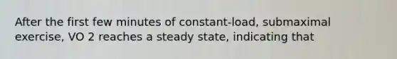 After the first few minutes of constant-load, submaximal exercise, VO 2 reaches a steady state, indicating that