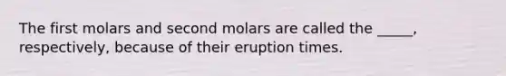 The first molars and second molars are called the _____, respectively, because of their eruption times.