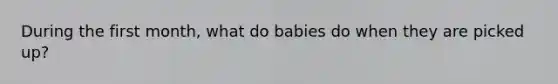 During the first month, what do babies do when they are picked up?