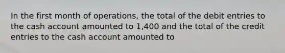 In the first month of operations, the total of the debit entries to the cash account amounted to 1,400 and the total of the credit entries to the cash account amounted to