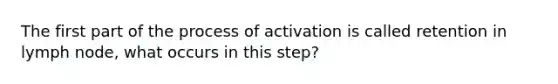 The first part of the process of activation is called retention in lymph node, what occurs in this step?