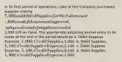 In its first period of operations, Lake of Fire Company purchased supplies costing 7,000 and debited Supplies for the full amount. At the end of the accounting period, a physical count of supplies revealed1,900 still on hand. The appropriate adjusting journal entry to be made at the end of the period would be a. Debit Supplies Expense, 1,900; Credit Supplies,1,900. b. Debit Supplies, 5,100; Credit Supplies Expense,5,100. c. Debit Supplies Expense, 5,100; Credit Supplies,5,100. d. Debit Supplies, 1,900; Credit Supplies Expense,1,900.