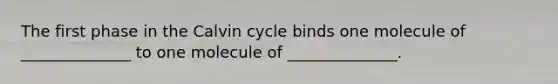 The first phase in the Calvin cycle binds one molecule of ______________ to one molecule of ______________.