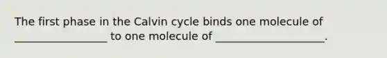 The first phase in the Calvin cycle binds one molecule of _________________ to one molecule of ____________________.