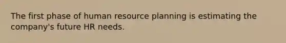 The first phase of human resource planning is estimating the company's future HR needs.