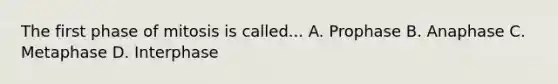The first phase of mitosis is called... A. Prophase B. Anaphase C. Metaphase D. Interphase