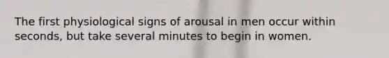 The first physiological signs of arousal in men occur within seconds, but take several minutes to begin in women.