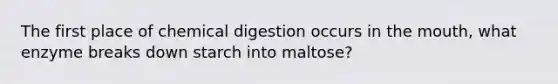 The first place of chemical digestion occurs in the mouth, what enzyme breaks down starch into maltose?