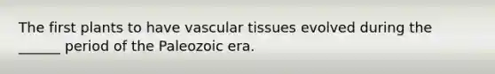 The first plants to have <a href='https://www.questionai.com/knowledge/k1HVFq17mo-vascular-tissue' class='anchor-knowledge'>vascular tissue</a>s evolved during the ______ period of the Paleozoic era.