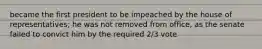 became the first president to be impeached by the house of representatives; he was not removed from office, as the senate failed to convict him by the required 2/3 vote