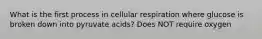 What is the first process in cellular respiration where glucose is broken down into pyruvate acids? Does NOT require oxygen