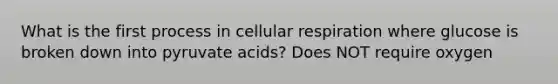 What is the first process in cellular respiration where glucose is broken down into pyruvate acids? Does NOT require oxygen