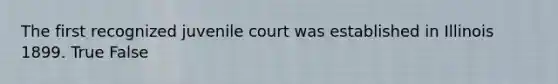 The first recognized juvenile court was established in Illinois 1899. True False