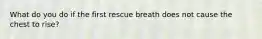 What do you do if the first rescue breath does not cause the chest to rise?