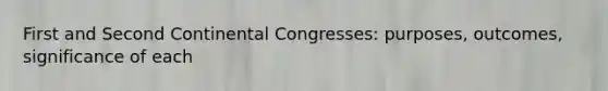 First and Second Continental Congresses: purposes, outcomes, significance of each