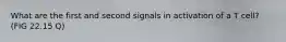 What are the first and second signals in activation of a T cell? (FIG 22.15 Q)