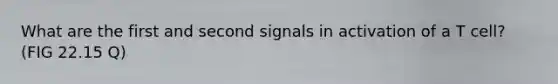 What are the first and second signals in activation of a T cell? (FIG 22.15 Q)