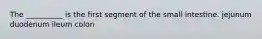 The __________ is the first segment of the small intestine. jejunum duodenum ileum colon