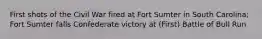 First shots of the Civil War fired at Fort Sumter in South Carolina; Fort Sumter falls Confederate victory at (First) Battle of Bull Run