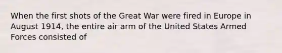 When the first shots of the Great War were fired in Europe in August 1914, the entire air arm of the United States Armed Forces consisted of